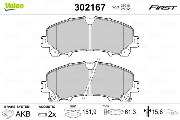 Valeo 302167 Brake Pad Set, disc brake 302167