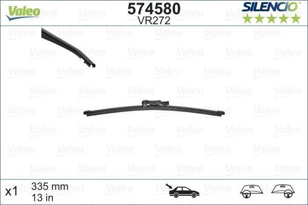 Valeo 574580 Wiper Blade Frameless Rear Valeo Silencio Rear 330 mm (13") 574580
