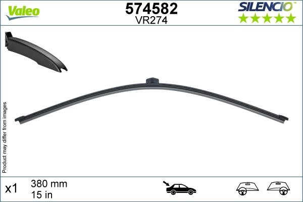 Valeo 574582 Wiper Blade Frameless Rear Valeo Silencio Rear 380 mm (15") 574582