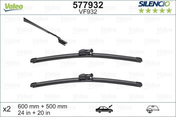 Valeo 577932 Set of frameless wiper blades 600/500 577932 577932 Valeo Set of frameless wiper blades 600/500