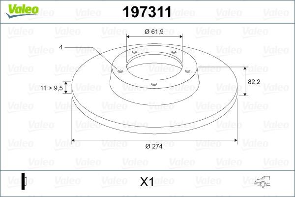 Valeo 197311 Rear brake disc, non-ventilated 197311