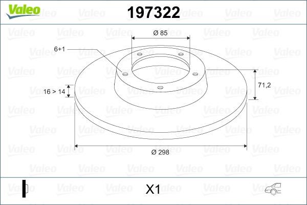 Valeo 197322 Rear brake disc, non-ventilated 197322