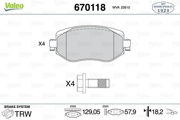 Valeo 670118 Brake pad set 670118 670118 Valeo Brake pad set