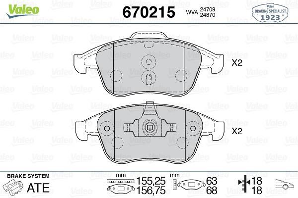 Valeo 670215 Brake Pad Set, disc brake 670215