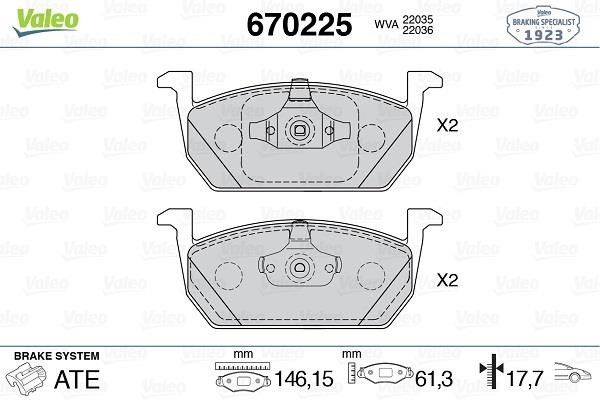 Valeo 670225 Brake Pad Set, disc brake 670225