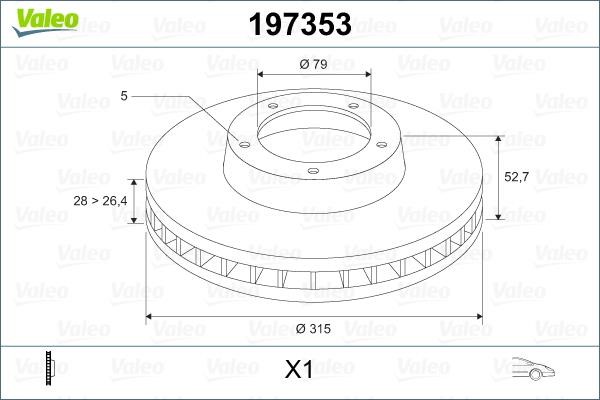 Valeo 197353 Front brake disc ventilated 197353