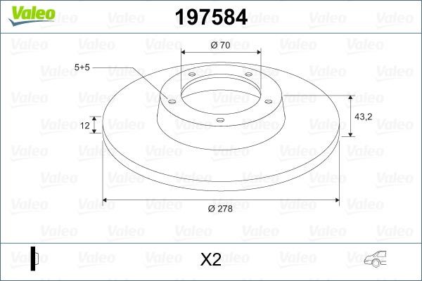 Valeo 197584 Brake discs rear non-ventilated, set 197584