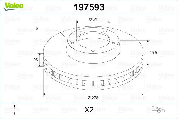 Valeo 197593 Front ventilated brake discs, set 197593