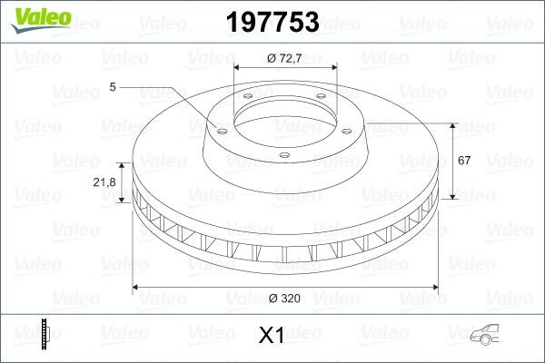 Valeo 197753 Rear ventilated brake disc 197753
