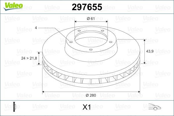 Valeo 297655 Front brake disc ventilated 297655