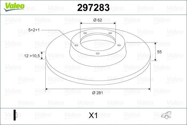 Valeo 297283 Rear brake disc, non-ventilated 297283