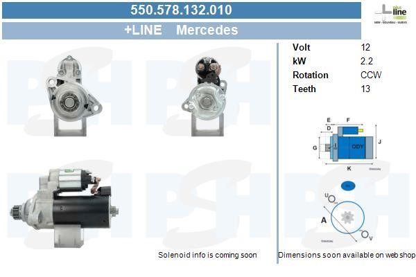 Engine starter motor Mercedes GLA-Class: 550578132010 BV PSH Starter