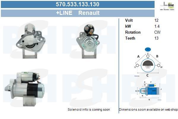 Engine starter motor Renault Lodgy: 570533133130 BV PSH Starter