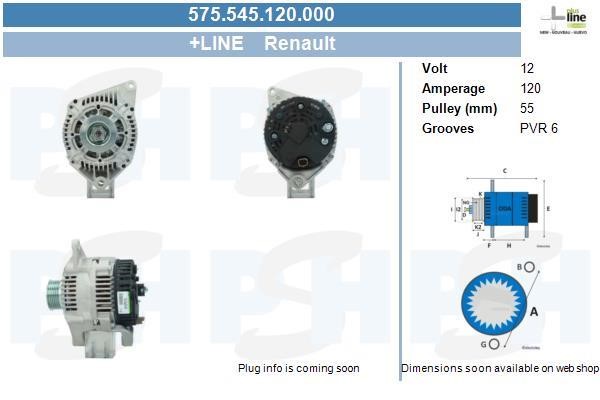 Alternator Dacia Solenza: 575545120000 BV PSH Alternator