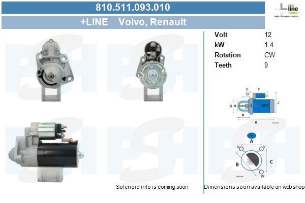 Engine starter motor Volvo V40: 810511093010 BV PSH Starter