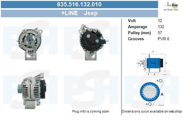 Alternator Jeep Grand Cherokee: 835516132010 BV PSH Alternator