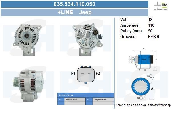 Alternator Jeep: 835534110050 BV PSH Alternator