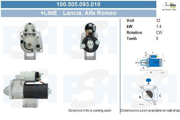 Engine starter motor Lancia Thesis: 100505093010 BV PSH Starter