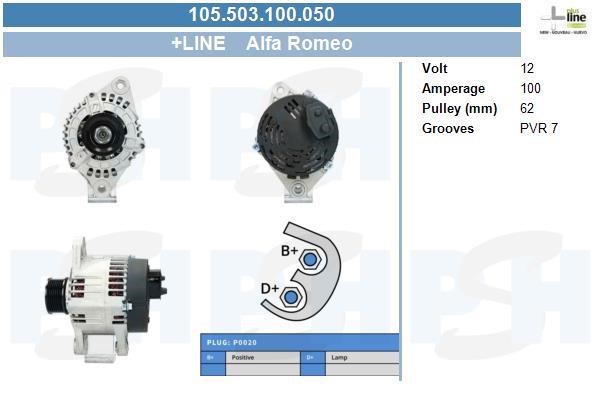 Engine alternator Fiat Barchetta: 105503100050 BV PSH Alternator