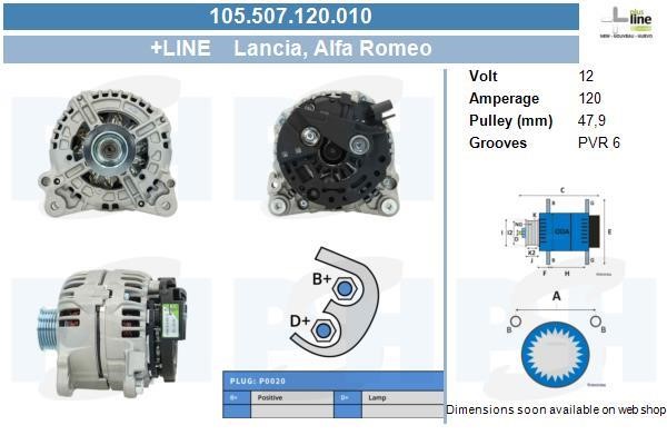Alternator Alfa Romeo 147: 105507120010 BV PSH Alternator