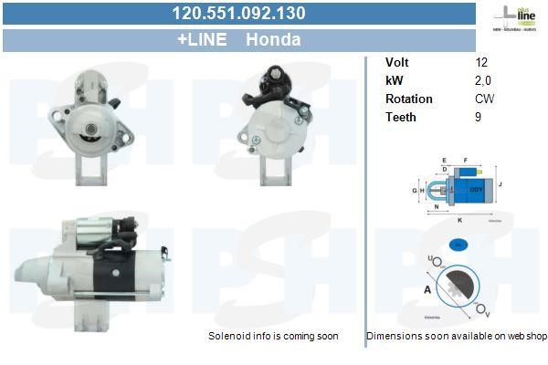 Engine starter motor Honda FRV: 120551092130 BV PSH Starter