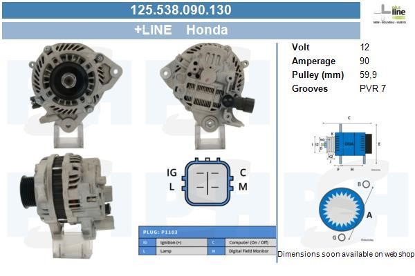Alternator Honda Civic: 125538090130 BV PSH Alternator