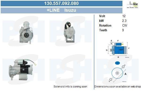 Starter motor Isuzu D-Max: 130557092080 BV PSH Starter