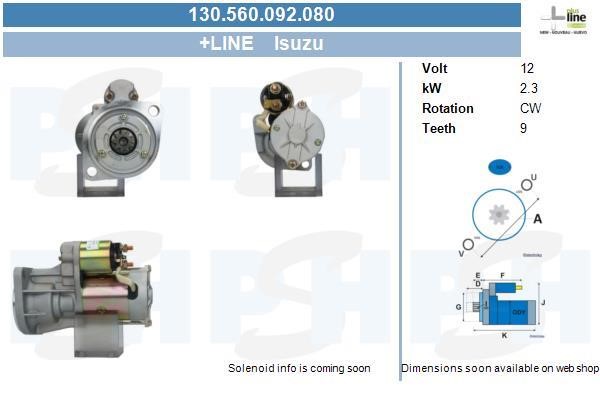 Engine starter motor Isuzu D-Max: 130560092080 BV PSH Starter