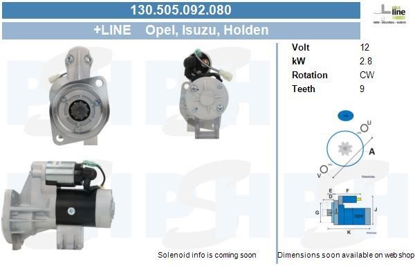 Engine starter motor Isuzu D-Max: 130505092080 BV PSH Starter