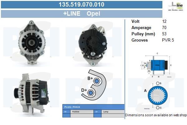 Engine alternator Opel Corsa C: 135519070010 BV PSH Alternator