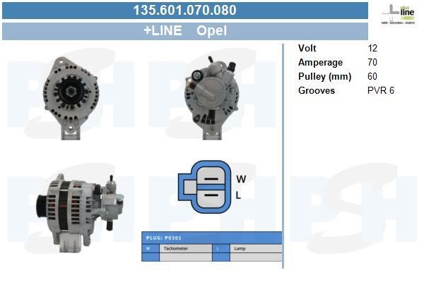 Engine alternator Opel Combo: 135601070080 BV PSH Alternator