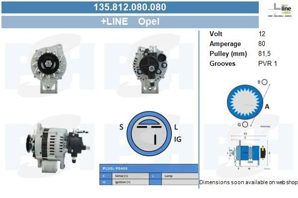 Alternator Opel Frontera A: 135812080080 BV PSH Alternator
