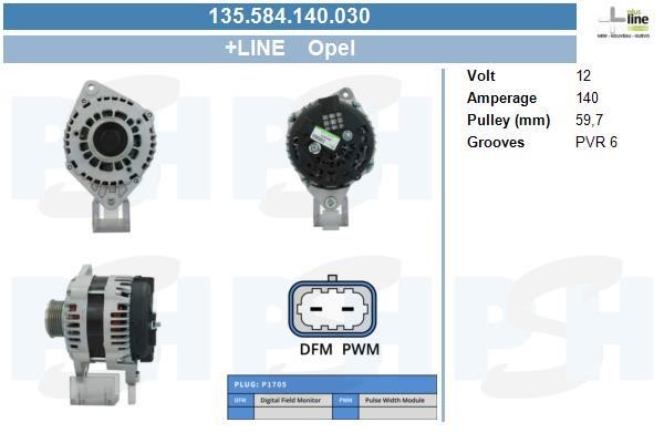 Alternator Opel Astra J: 135584140030 BV PSH Alternator