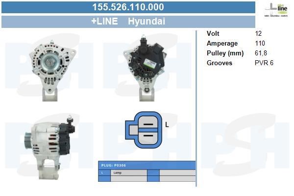 Alternator Hyundai XG: 155526110000 BV PSH Alternator