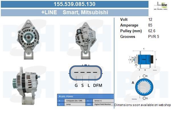Alternator Smart Forfour: 155539085130 BV PSH Alternator