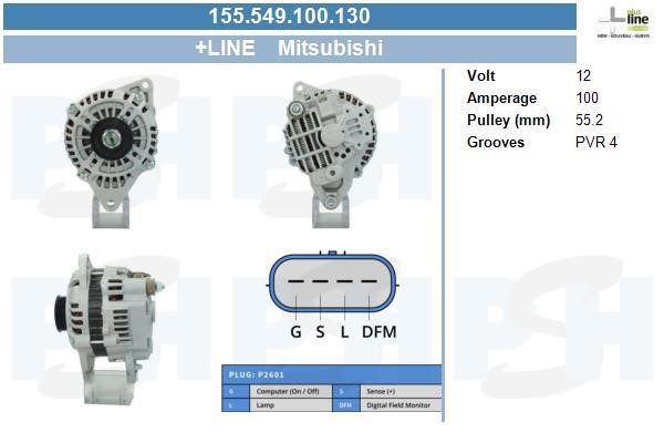 Engine alternator Mitsubishi Galant: 155549100130 BV PSH Alternator