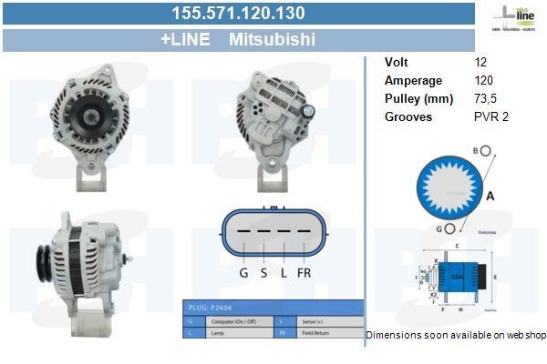 Alternator Mitsubishi: 155571120130 BV PSH Alternator