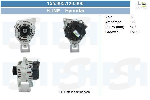Alternator KIA Sportage (Kia Sportage): 155905120000 BV PSH Alternator