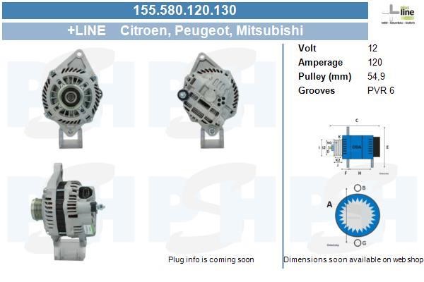 Engine alternator Peugeot 4007: 155580120130 BV PSH Alternator