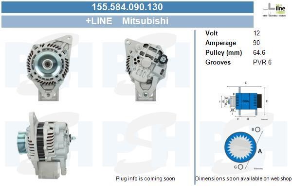 Alternator Mitsubishi L200: 155584090130 BV PSH Alternator
