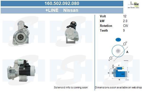 Starter motor Nissan Primera: 160502092080 BV PSH Starter