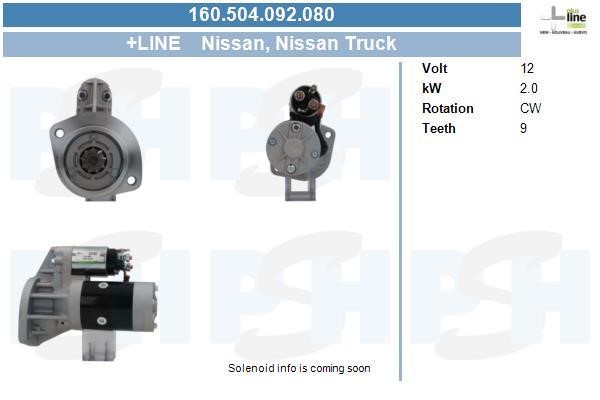Engine starter motor Nissan Pickup: 160504092080 BV PSH Starter