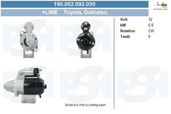 Engine starter motor Toyota iQ: 190002092050 BV PSH Starter