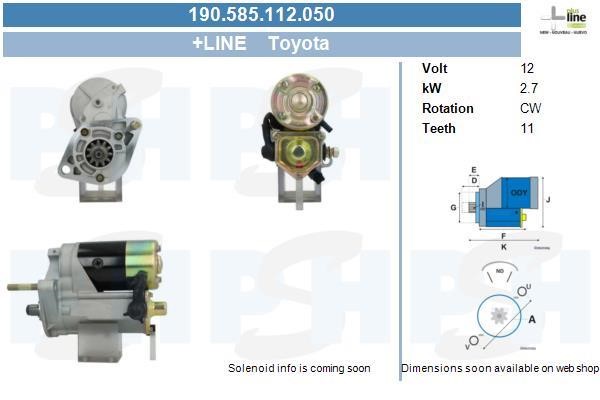 Engine starter Toyota Fortuner: 190585112050 BV PSH Starter