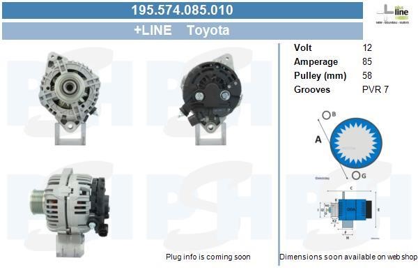 Alternator Toyota Hilux: 195574085010 BV PSH Alternator