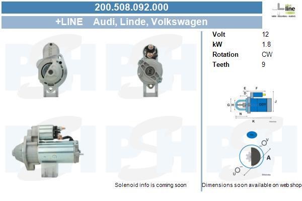 Engine starter Audi A4: 200508092000 BV PSH Starter