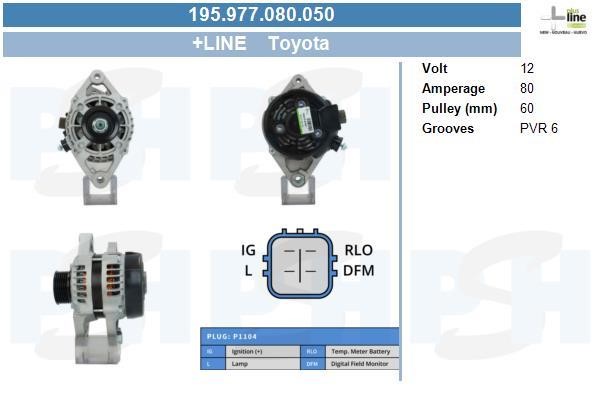 Alternator Toyota Yaris: 195977080050 BV PSH Alternator