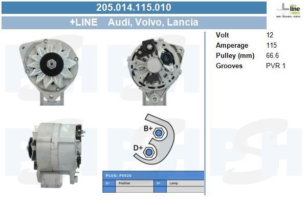 Alternator Audi Cabriolet: 205014115010 BV PSH Alternator
