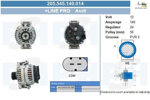 Alternator Audi A4: 205545140014 BV PSH Alternator