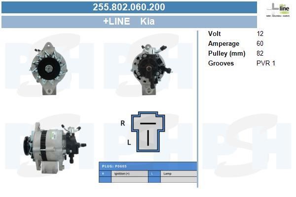 Alternator KIA K2700 (Kia K2700): 255802060200 BV PSH Alternator